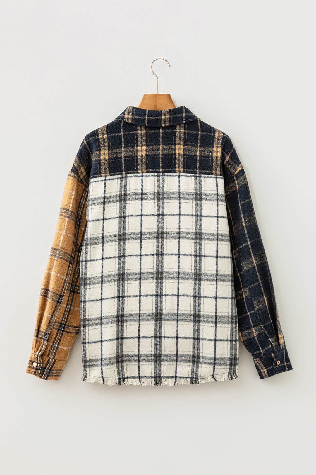 Multicolour Plaid Button-Up Long Sleeve Shift Silhouette Shacket