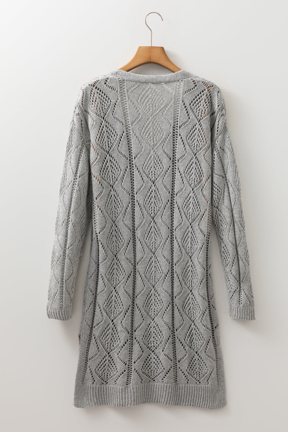 Gray Hollow-out Openwork Cotton Knit Cardigan