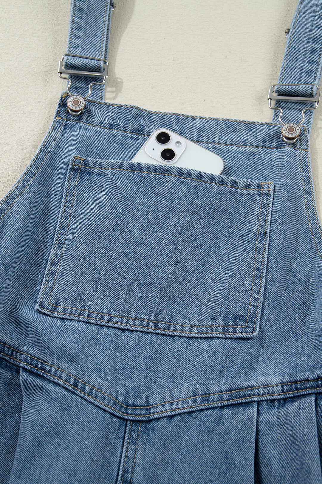 Dusk Blue Pleated Wide Leg Retro Pocketed Denim Jumpsuit