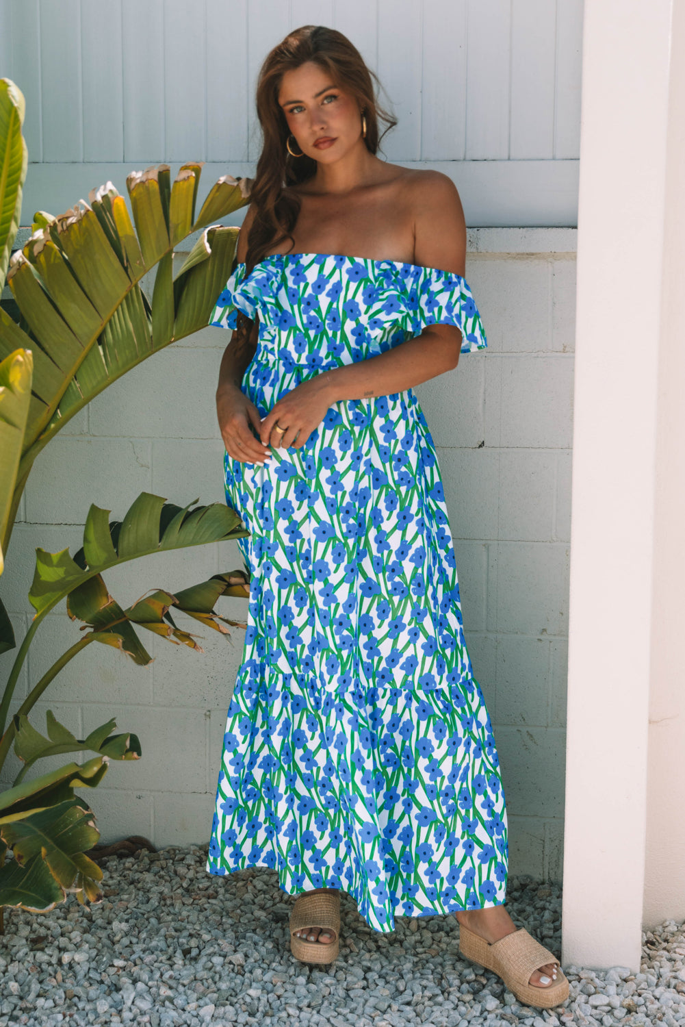 Floral Print Square Neck Ruffled Strap Maxi Dress