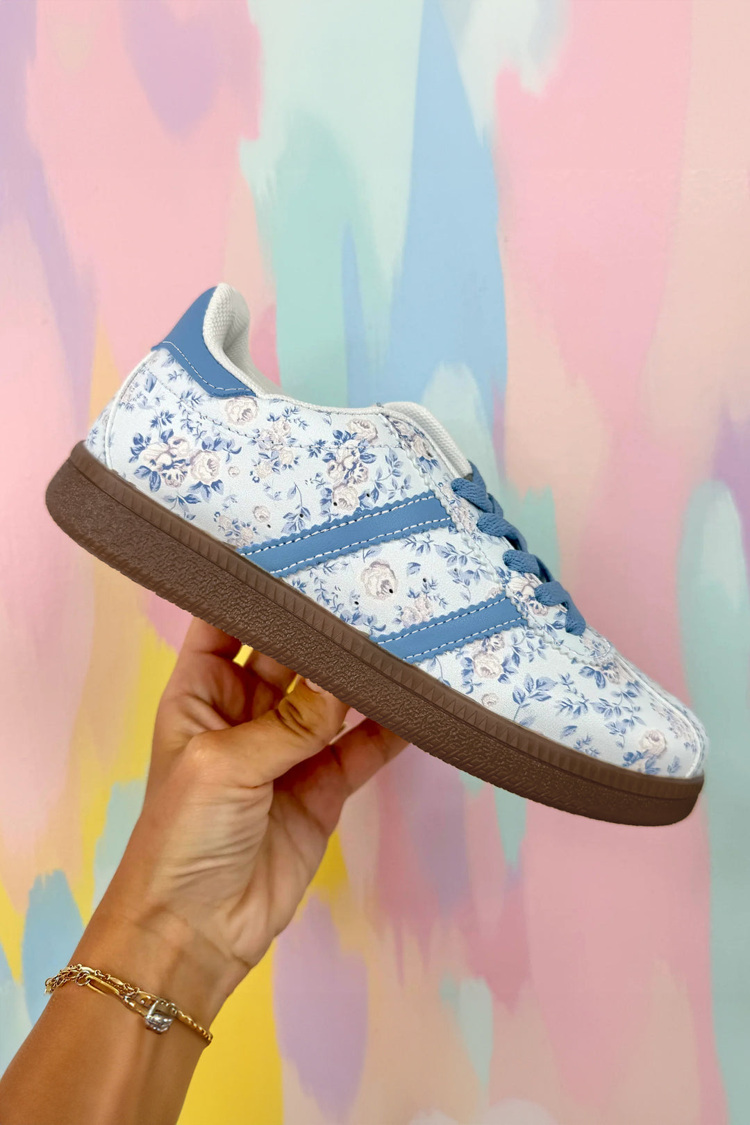 Floral Print Lace-up PU Leather Flat Shoes