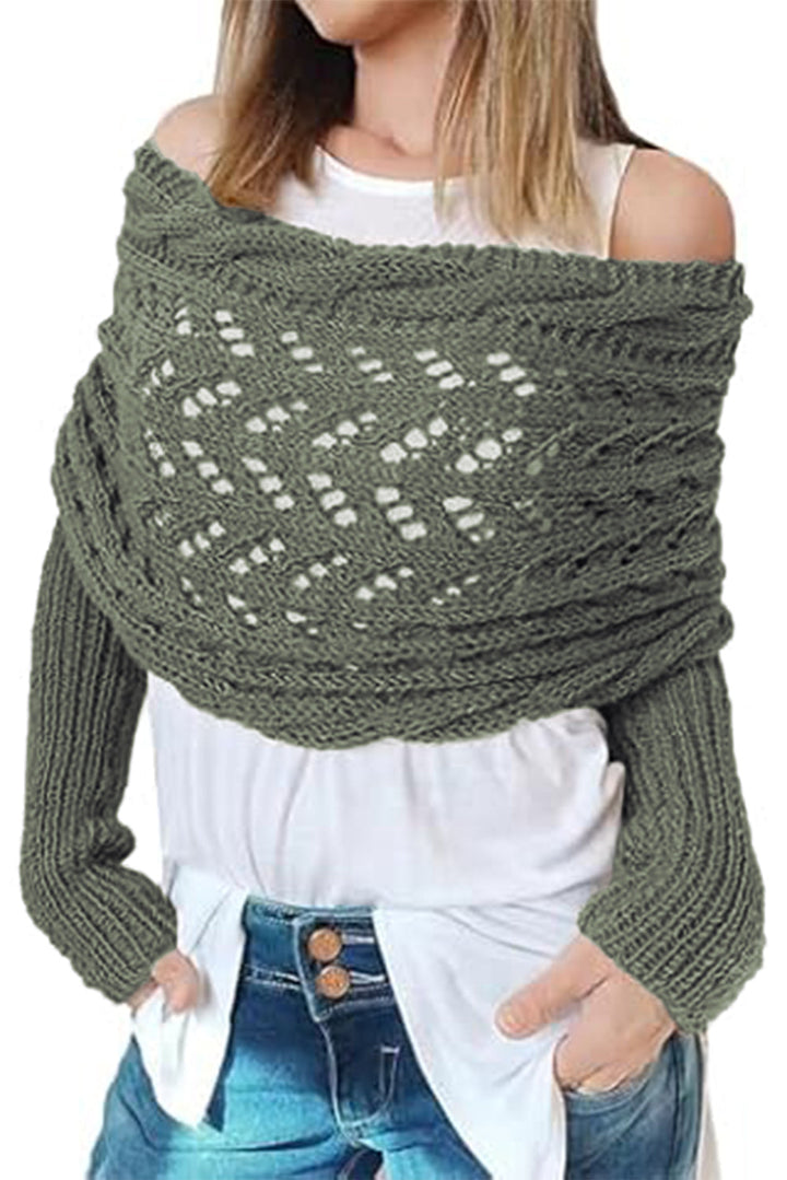 Cross Detail Hollowed Knit Scarf with Sleeves