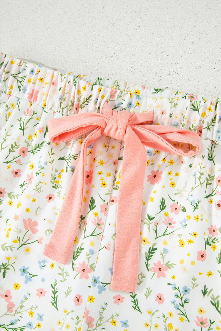 floral print contrast pipping short pajamas set 1