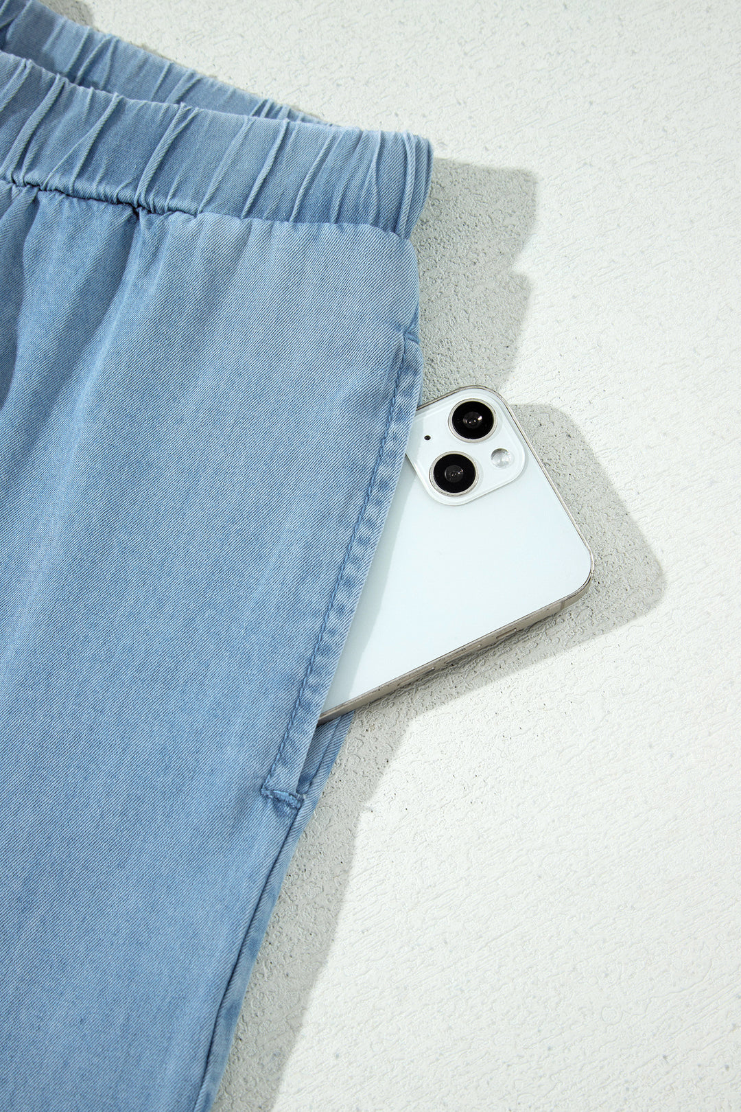 Casual Beau Blue Ruffled Hem Wide Leg Chambray Pants