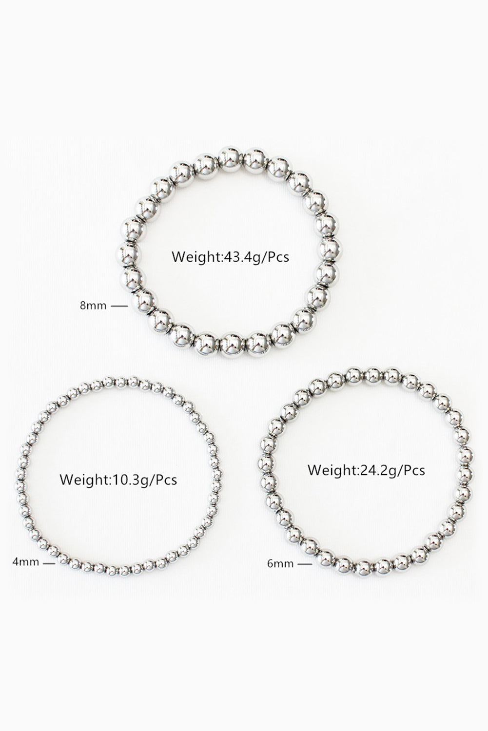 Ensemble de 3 bracelets à perles de 4/6/8 mm
