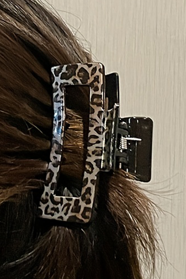 Leopard Print Hollow Out Square Large Hair Claw Clip