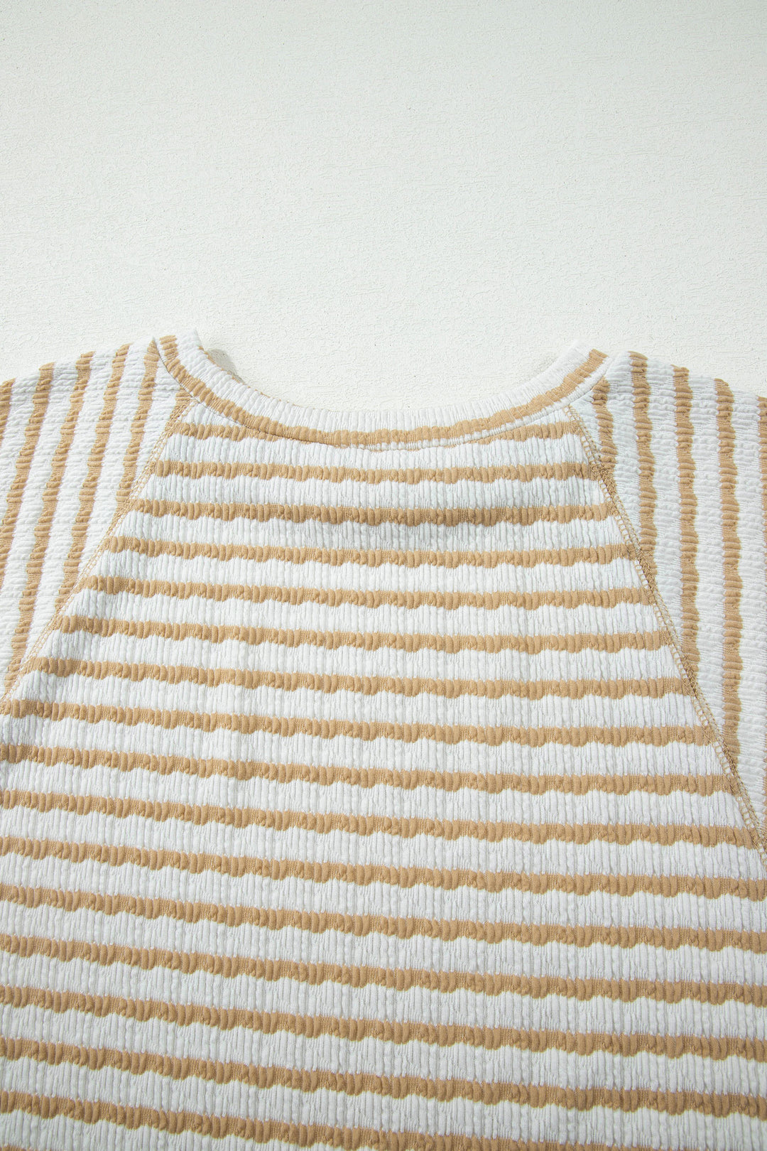 Apricot Stripe Plus Size Textured Patchwork Detail Half Sleeve Top