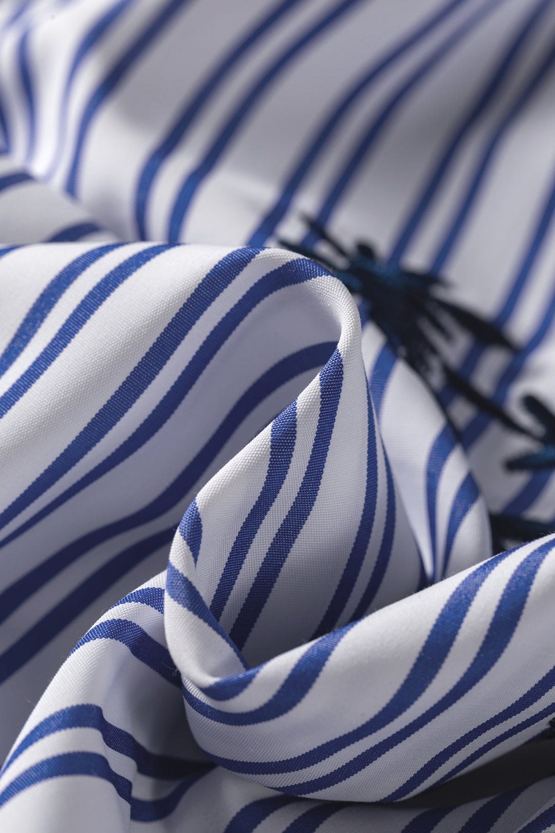 Blue Stripe Embroidered Detail Button Front Long Sleeve Shirt