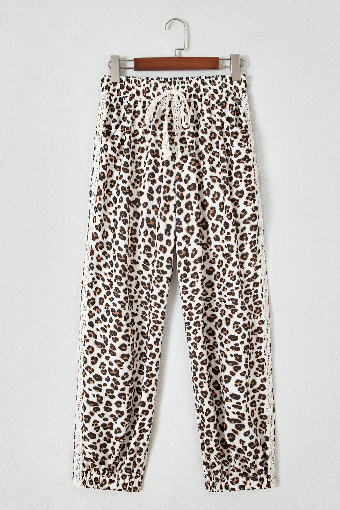 Black Leopard Print Ankle-Length Elastic Waist Pants