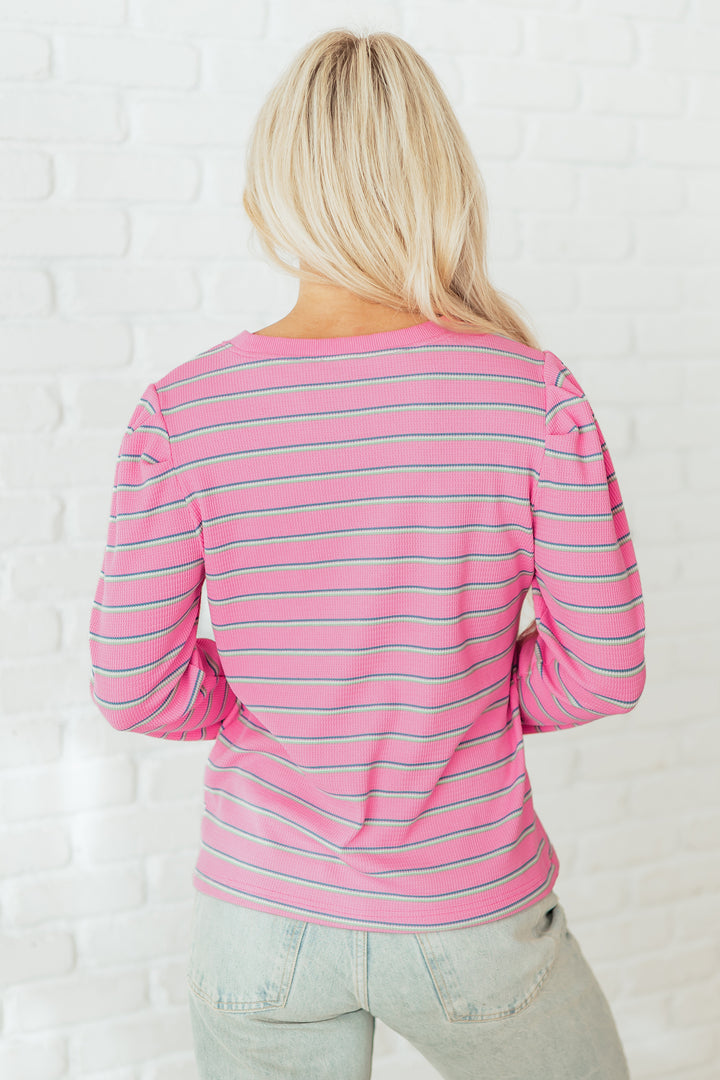 Textured Knit Round Neck Long Sleeve Top