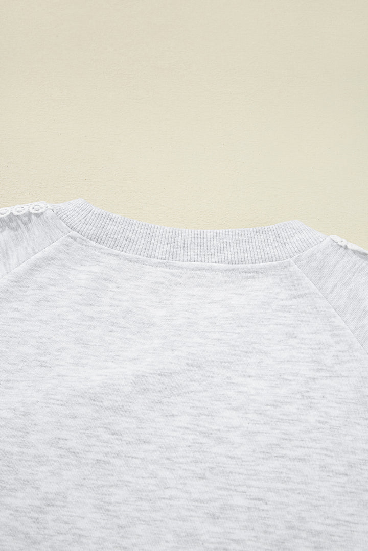 Lace Patchwork Raglan Sleeve Crew Neck Sweatshirt