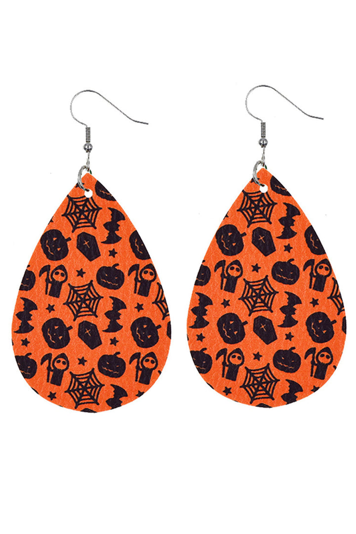 Halloween-Ohrhänger mit Kürbis-Spinnennetz und Fledermaus-Print