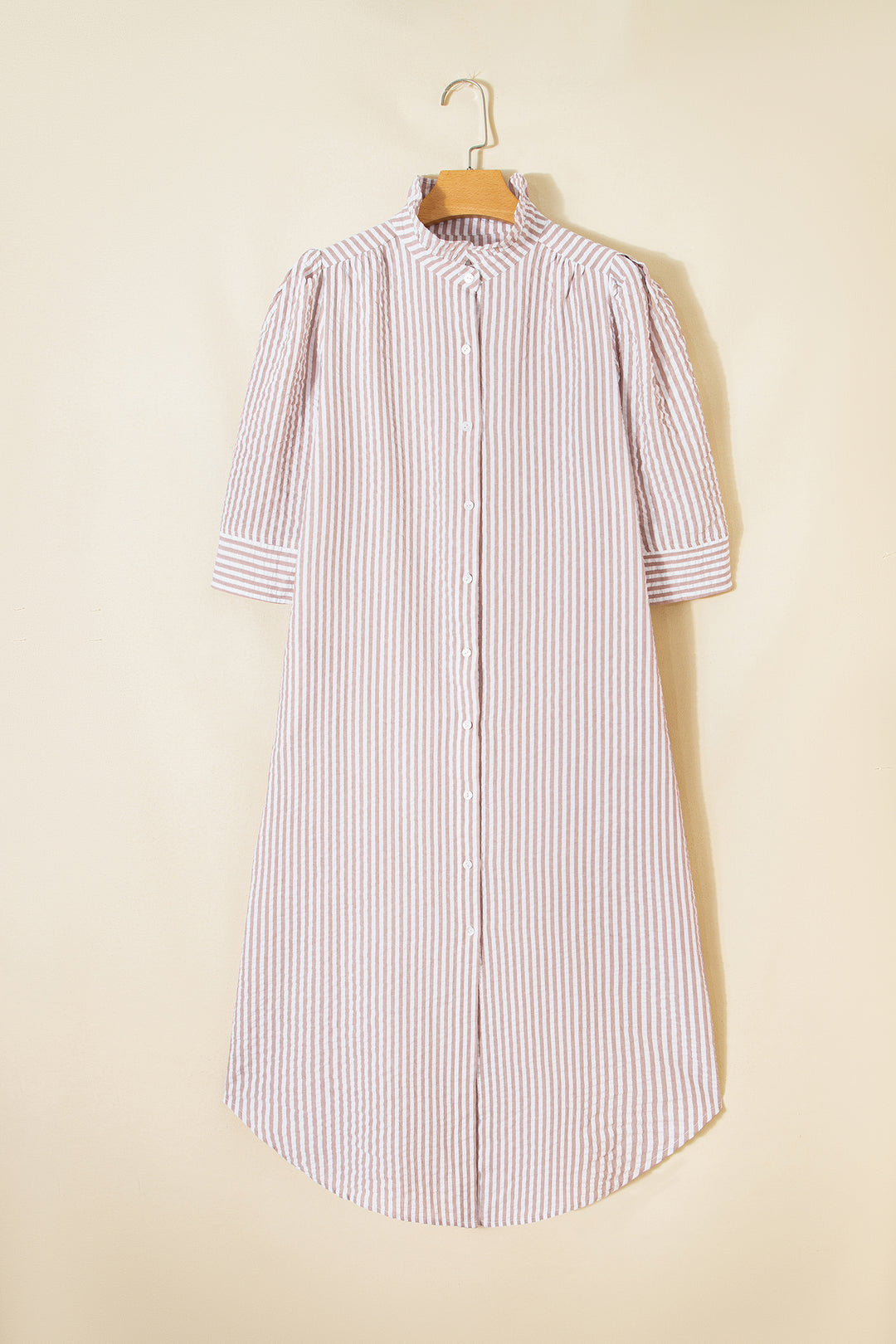 Frilled Collar Half Sleeve Shirt Maxi Dress