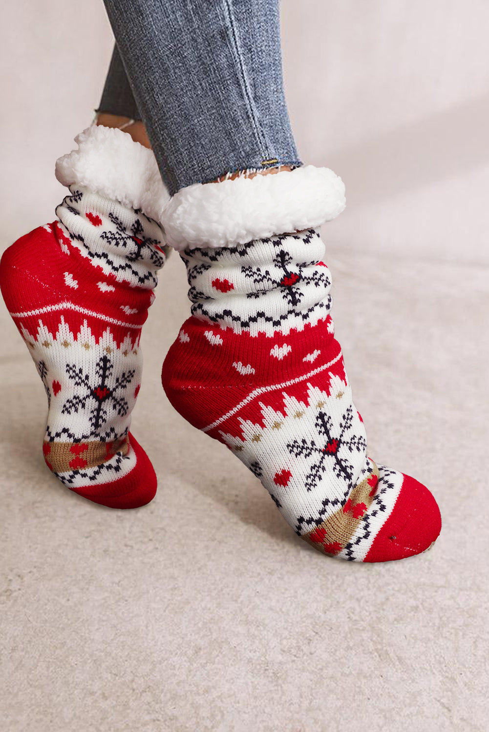 Chaussettes d'hiver doublées en peluche à motif de Noël