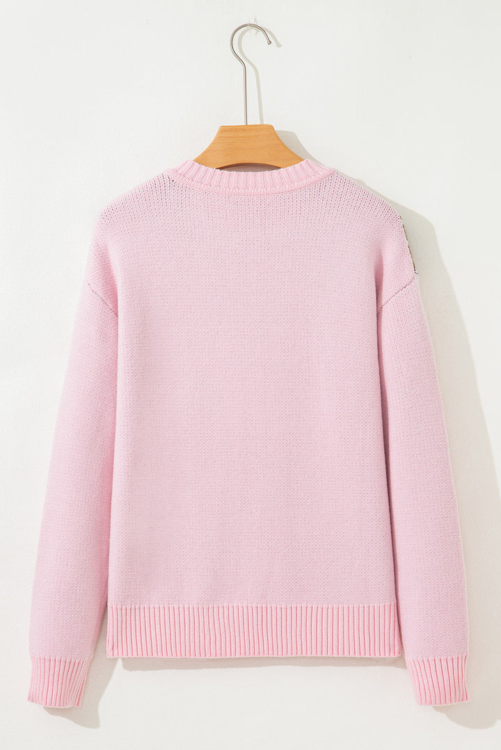 Christmas Ginger Bread Man Print Round Neck Casual Sweater