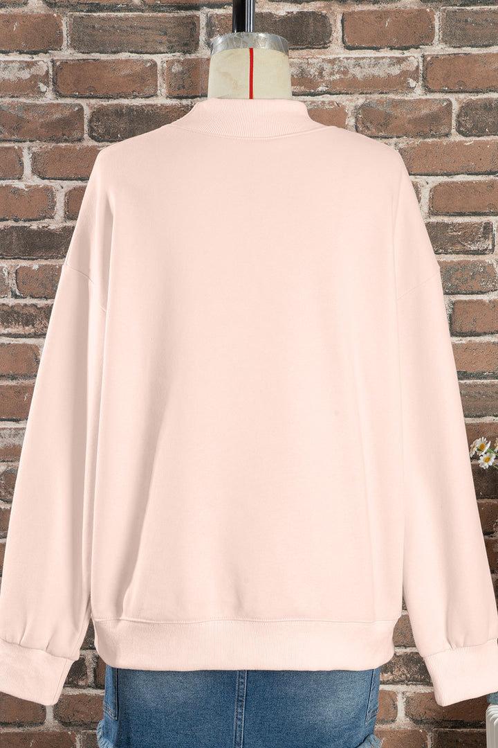 Apricot Pink Oversize Mock Neck Sweatshirt