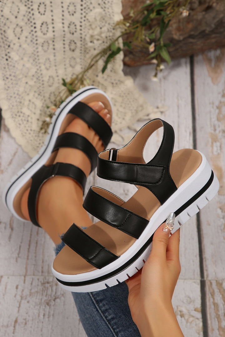 Hollow Out Buckle PU Leather Platform Sandals