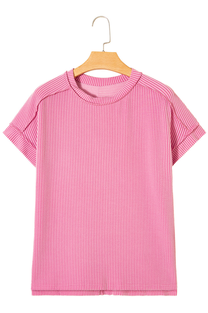 Bonbon Textured Knit Exposed Stitching T-shirt