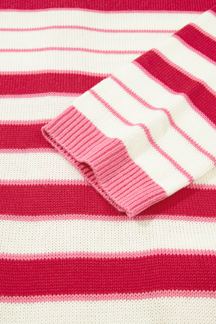Red Stripe V Neck Long Sleeve Regular Fit Cardigan