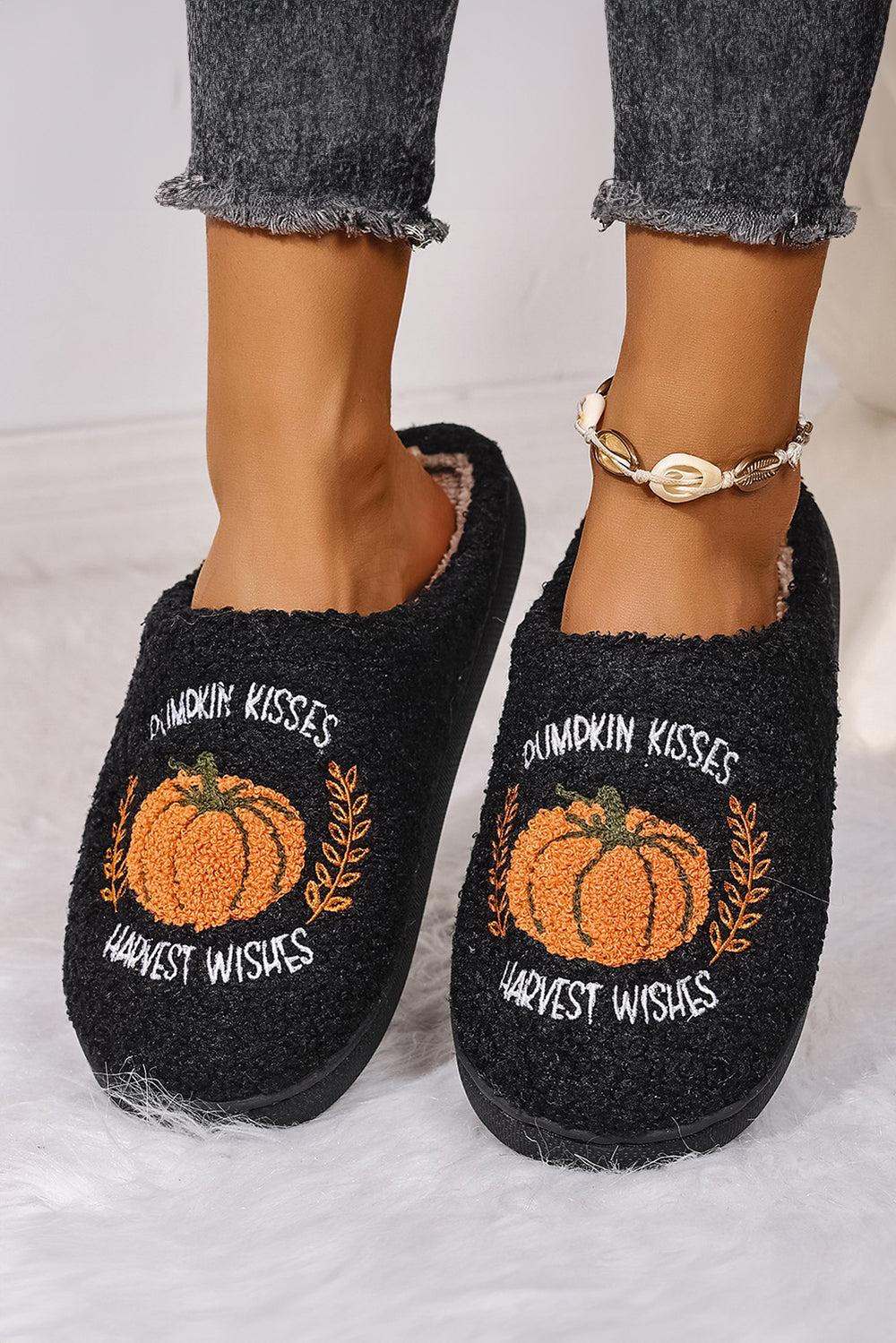 Pumpkin Harvest Pattern Cozy Fuzzy House Slippers