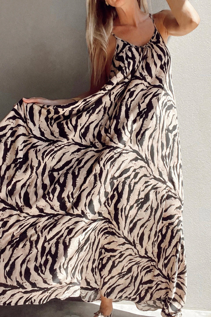 Abstract Print Open Back Boho Loose Maxi Sundress