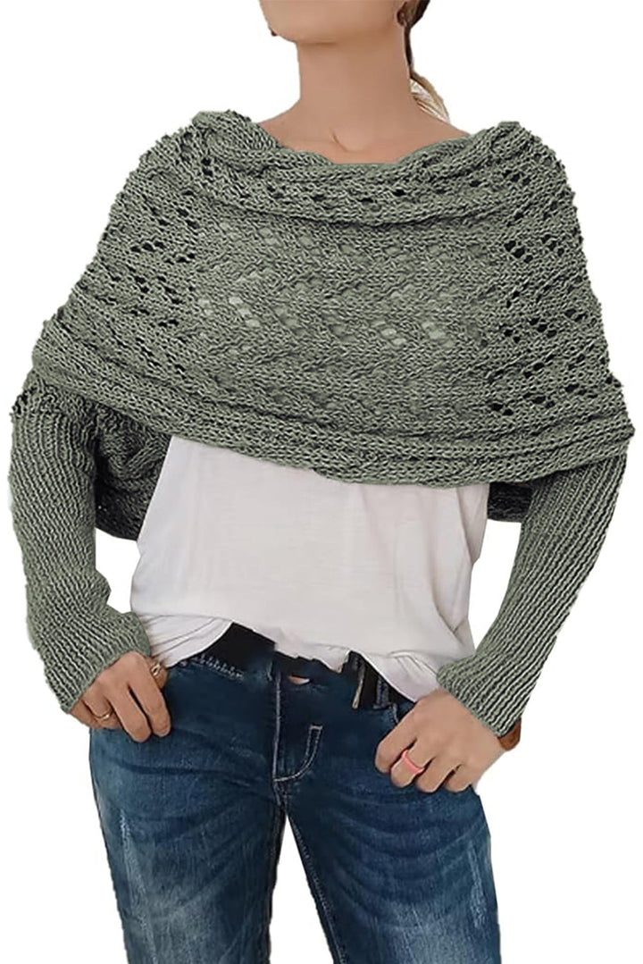 Cross Detail Hollowed Knit Scarf with Sleeves