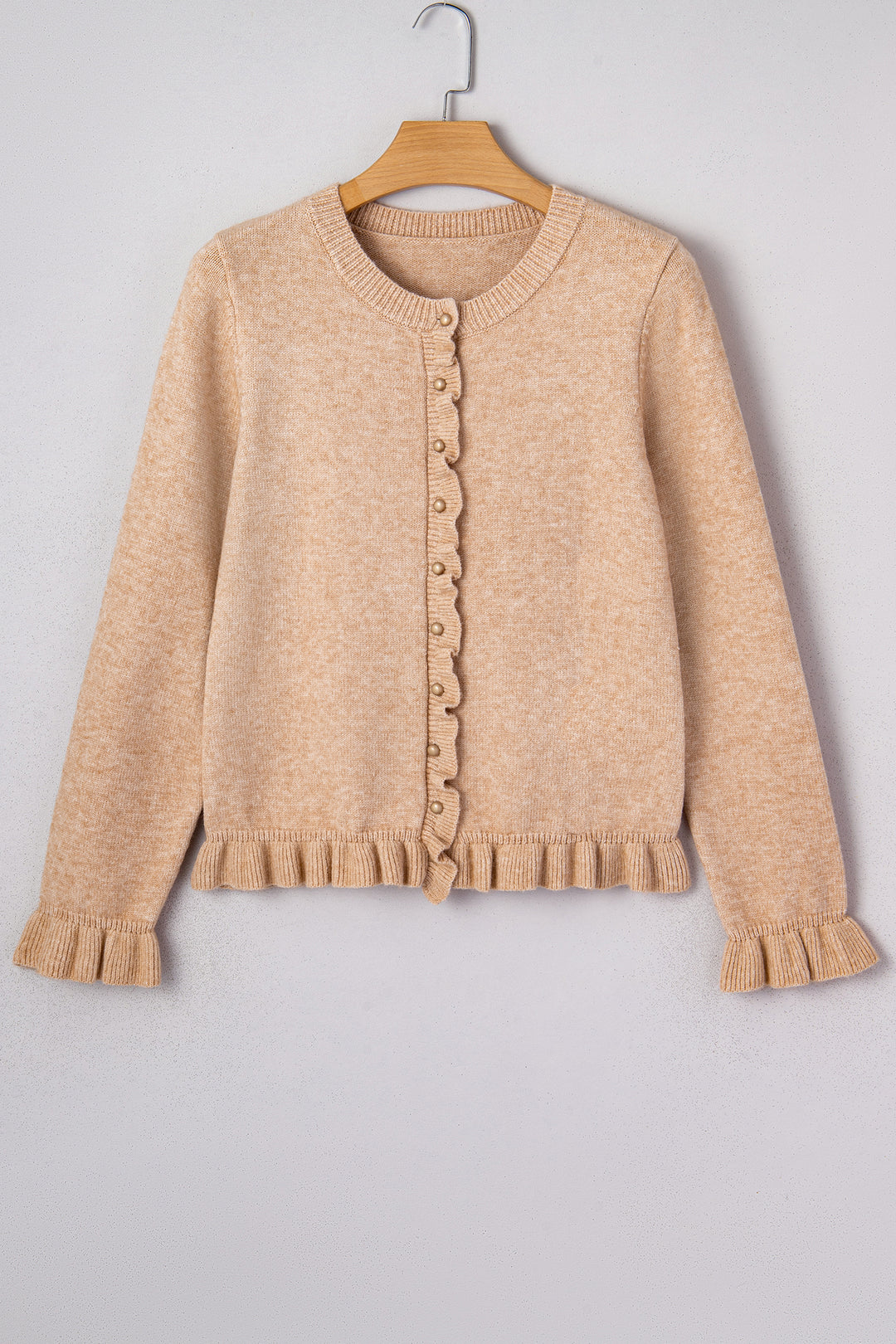Ruffle Trim Gold Button Sweater Cardigan