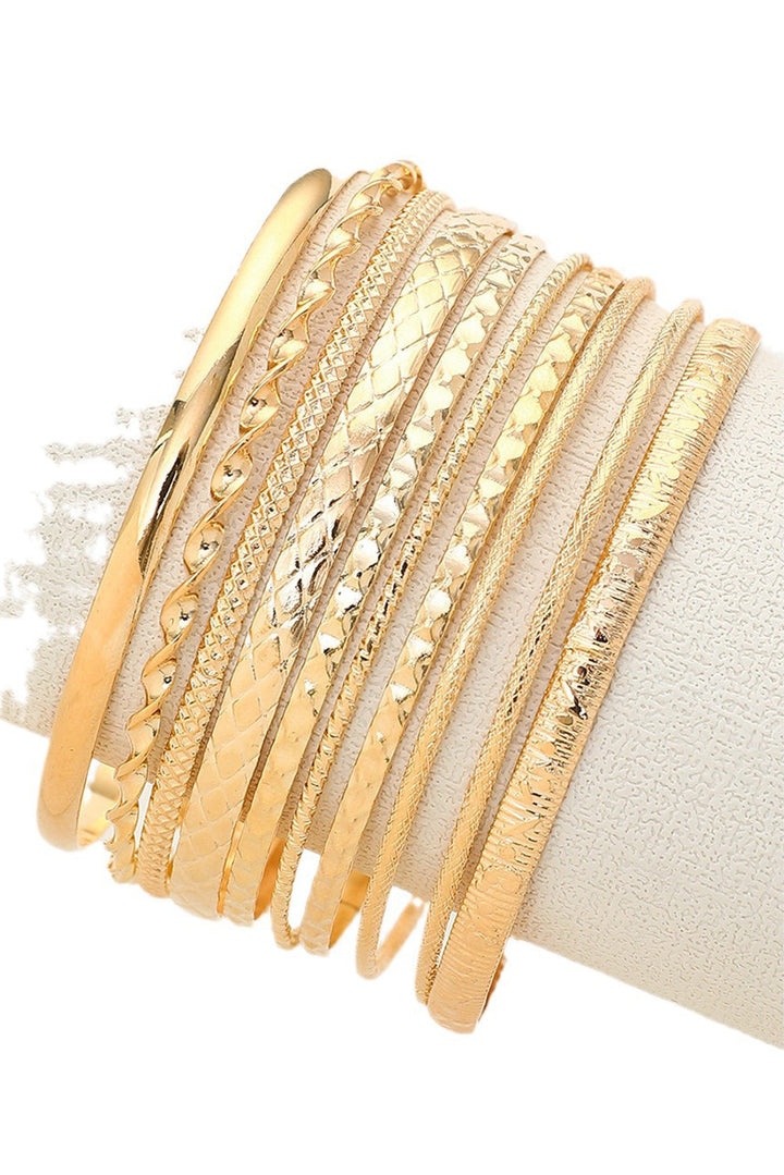 10pcs Textured Twisted Stackable Alloy Bracelet Set