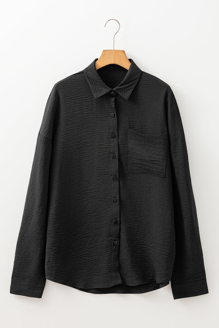 Black Pure Color Patch Pocket Shirt