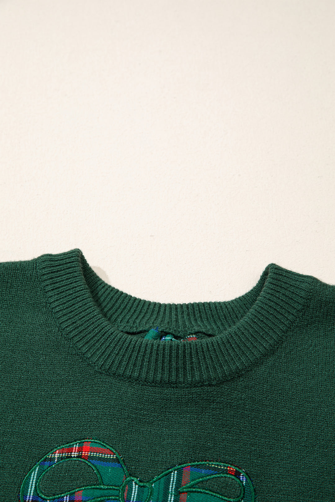 Blackish Green Plaid Bow Detail Drop Shoulder Christmas Sweater