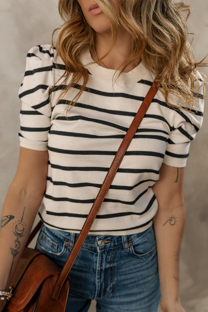 Black Stripe Ribbed Trim Knitted Top