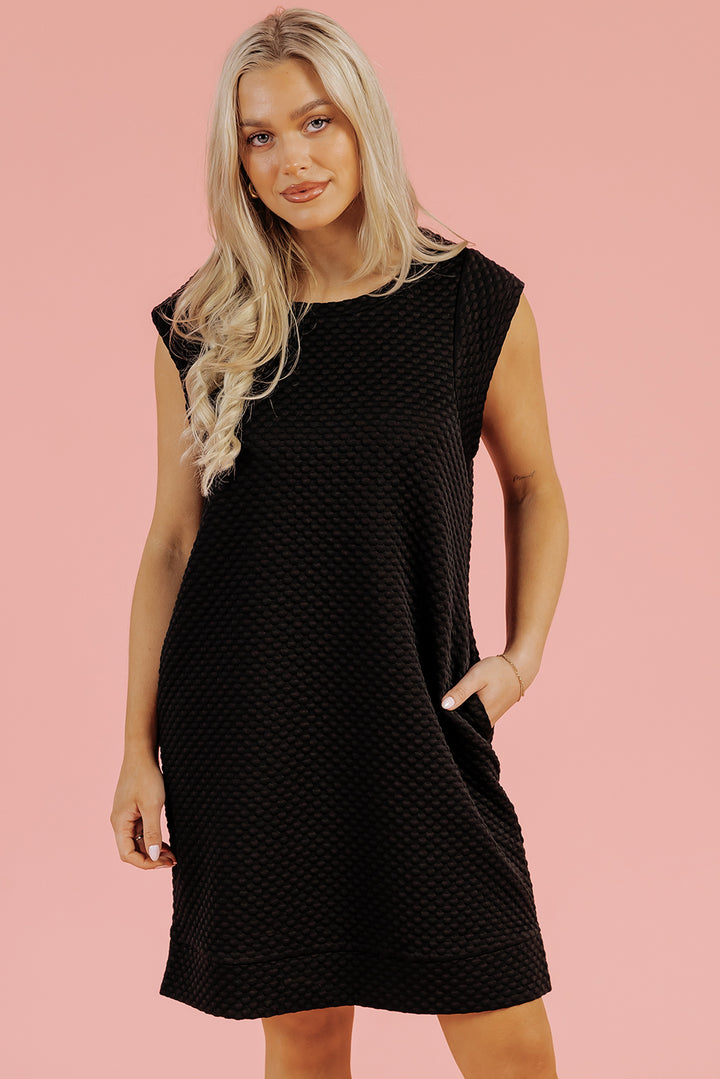 Textured Cap Sleeve T-shirt Shift Mini Dress
