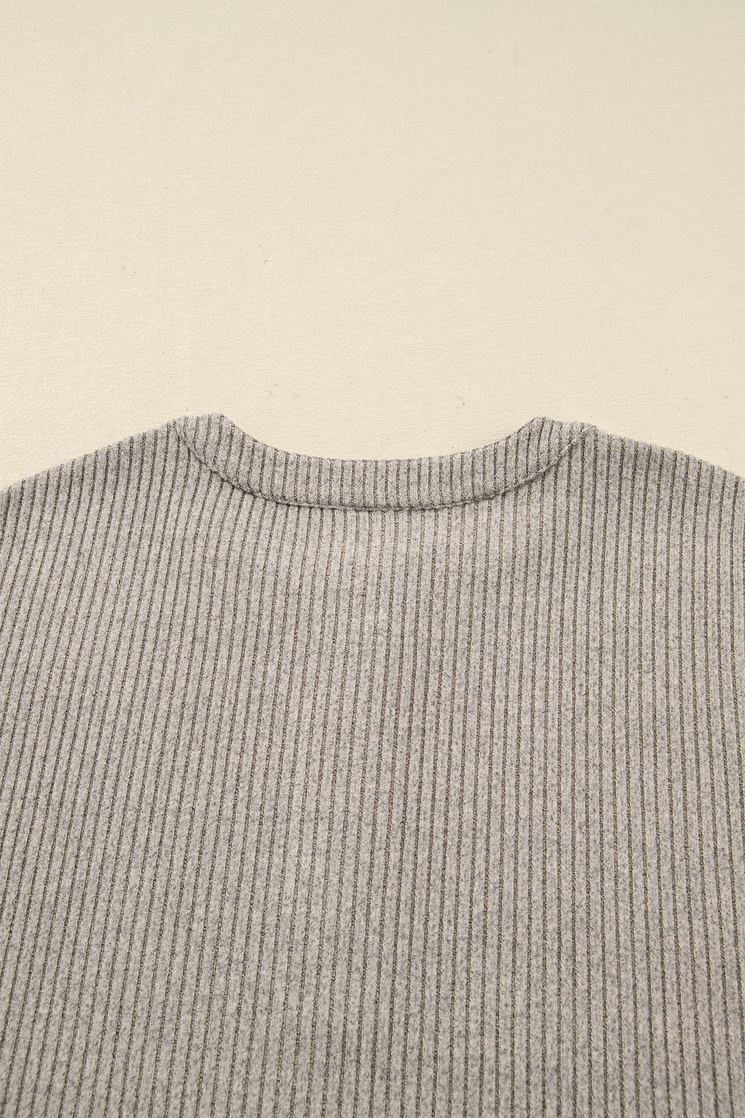 Simply Taupe Plus Size Ribbed Knit Kangaroo Pocket Henley Long Sleeve Top