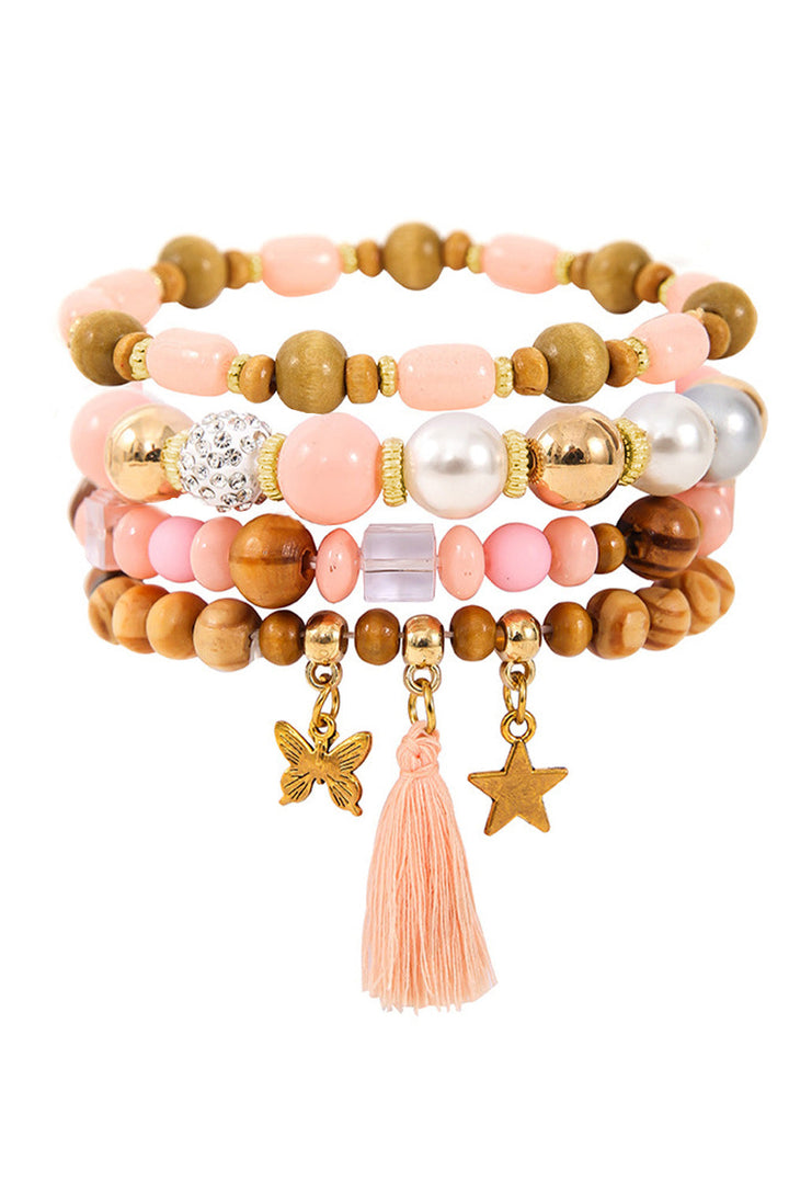 Ensemble de 4 bracelets à pompons et pendentifs en forme d'étoile et de papillon