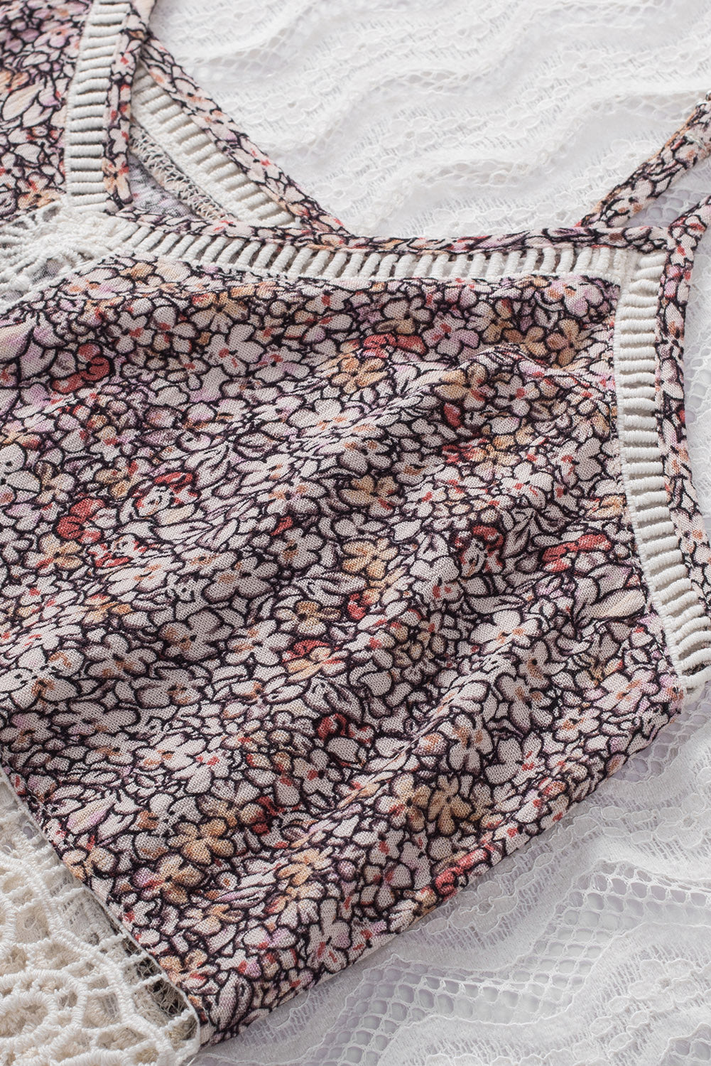 Floral Print Lace Crochet Spaghetti Strap Tank Top