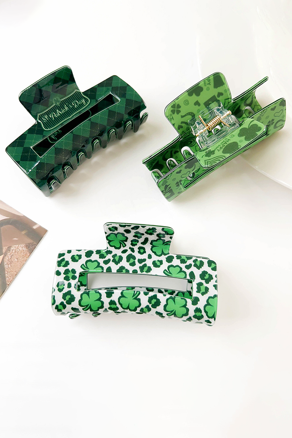 St Patricks Clover Print Hollow Out Square Hair Clip