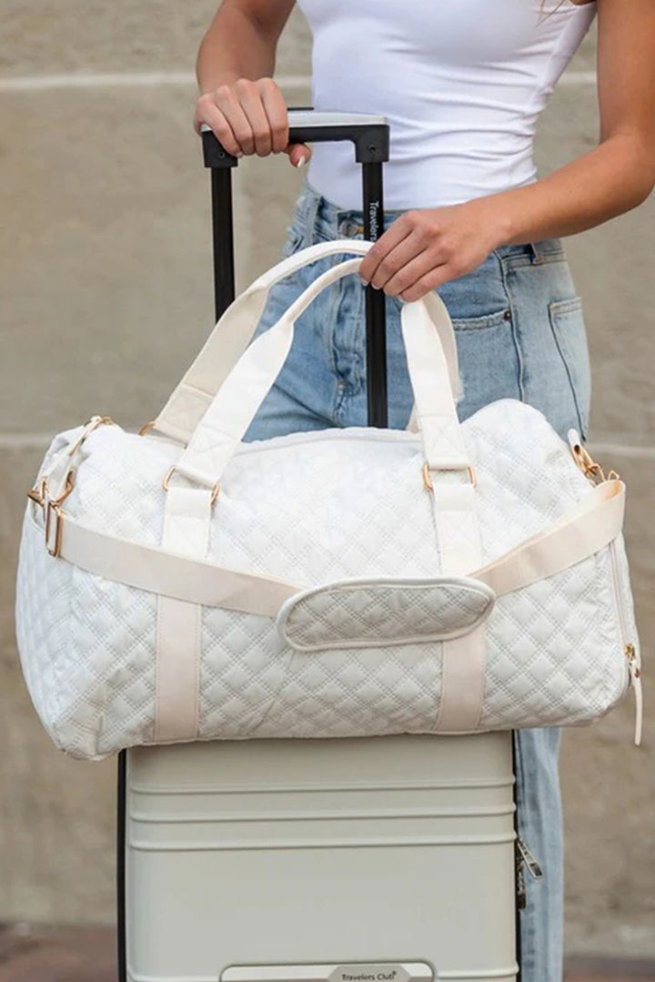 White Rhombus Textured Waterproof Travel Duffel Bag