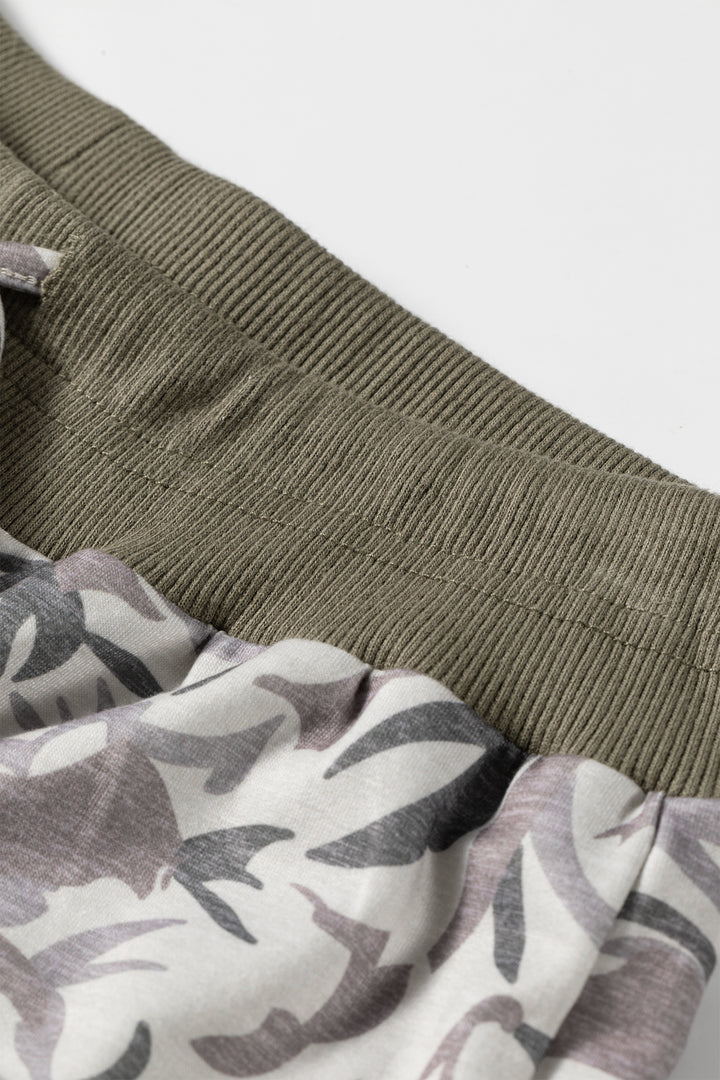 Khaki Drawstring Contrast Waistband Camouflage Joggers Pants