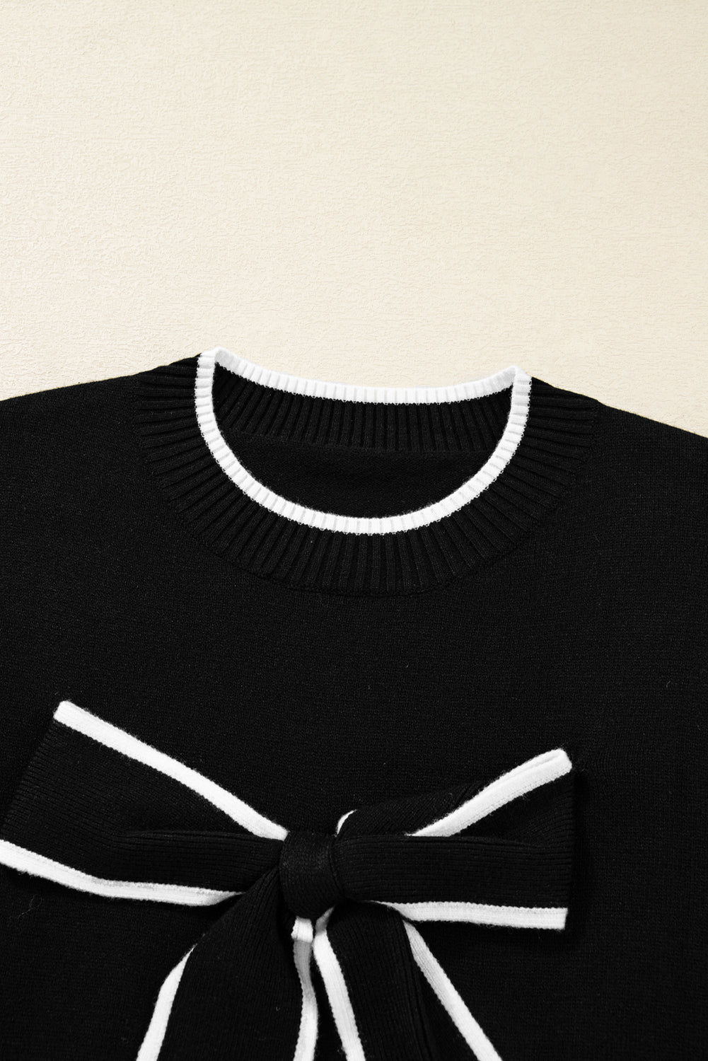 Contrast Trim Big Bow Accent Holiday Cropped Sweater