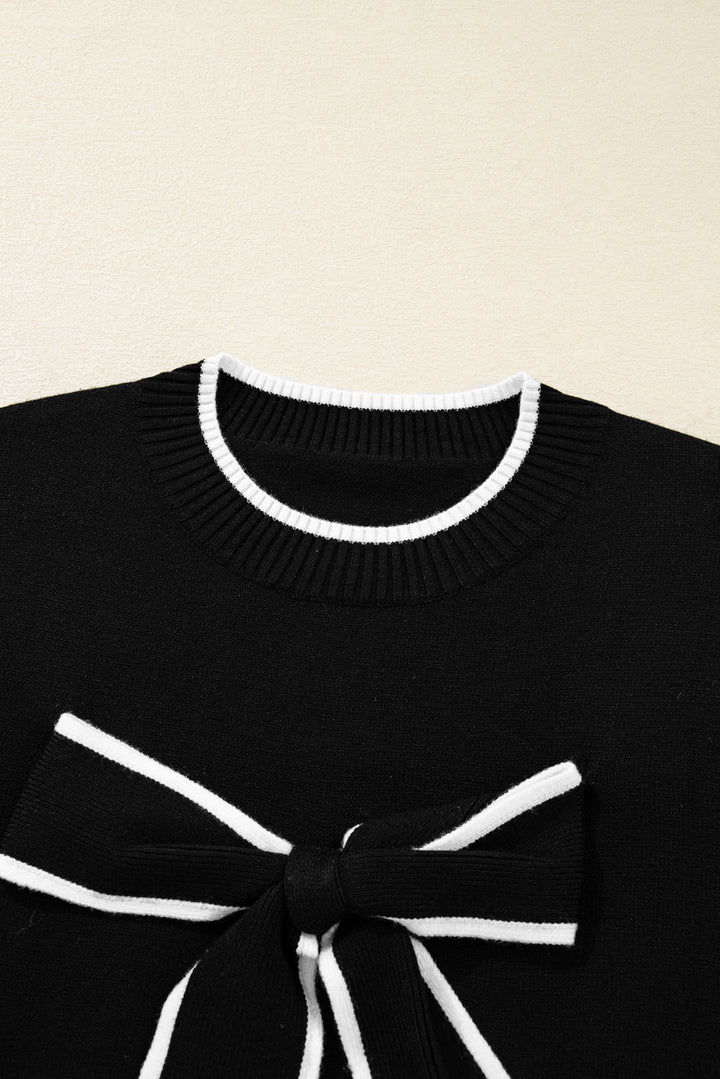 Contrast Trim Big Bow Accent Holiday Cropped Sweater