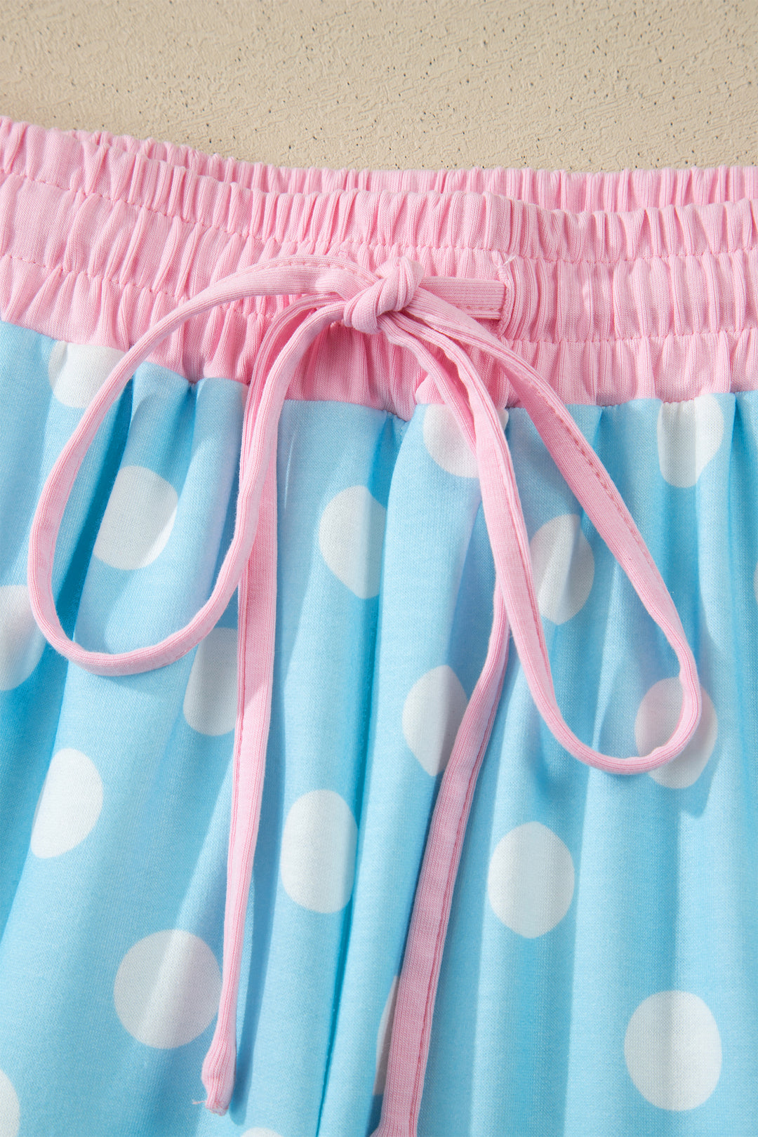 Sky Blue Polka Dot Short Sleeve Top and Pants Set