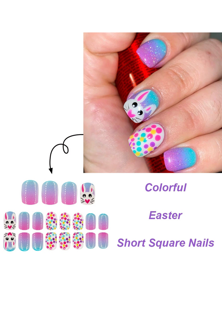 Polka Dot Bunny Easter Fashion Square Nail Stickers