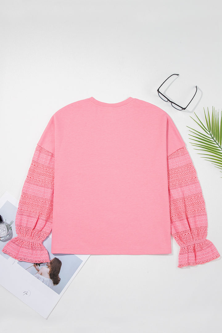 Drop Shoulder Lace Ruffled Sleeve Patchwork Loose Sweatshirt