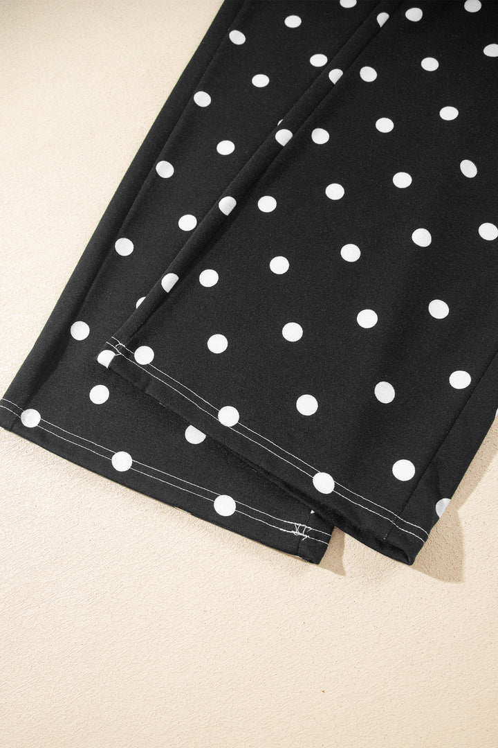 Black Polka Dot Half Sleeve Loose Top Elastic Waist Casual Pants Set