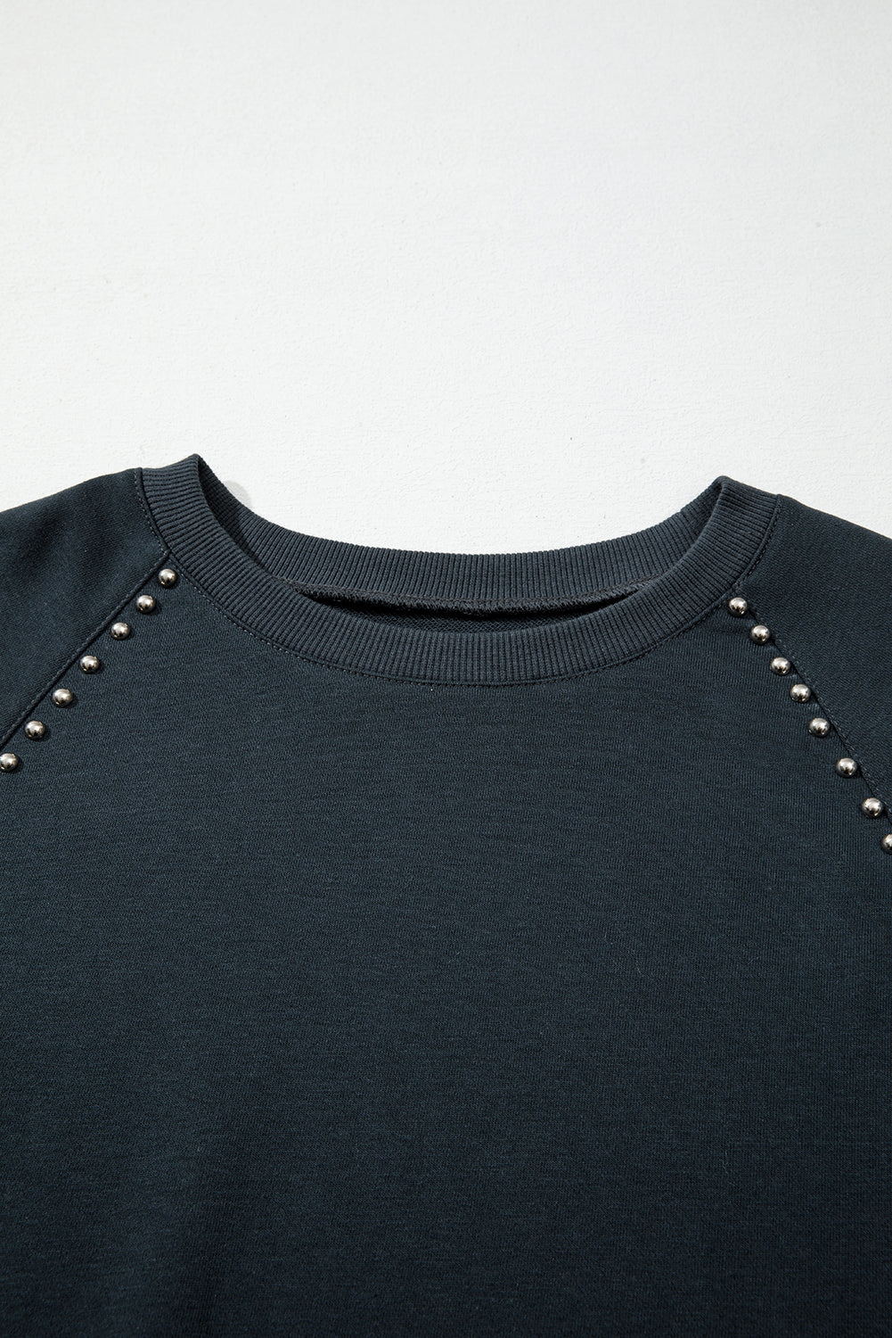 Black Studded Decor Ribbed Edge Mineral Wash Plus Size Jumper