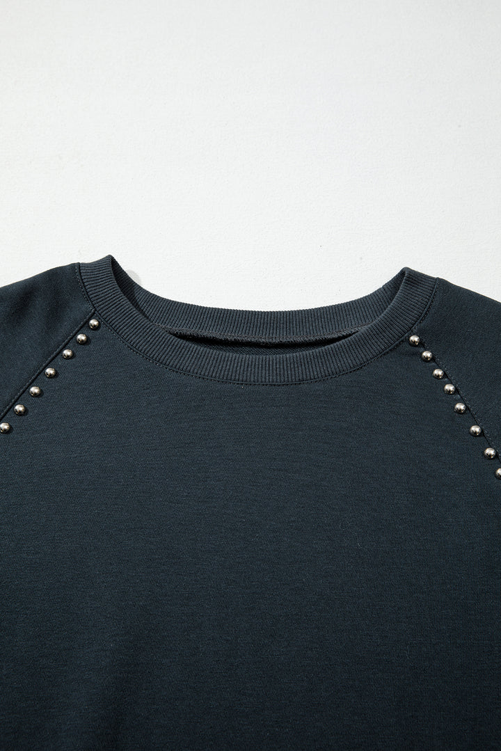 Black Studded Decor Ribbed Edge Mineral Wash Plus Size Jumper