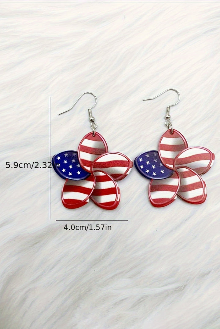 Boucles d'oreilles crochet en forme de fleur imprimées du drapeau américain