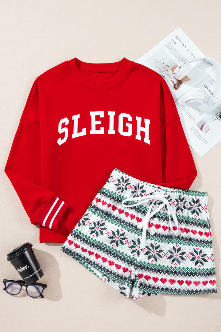 sleigh snowflake print long sleeve wide leg lounge set