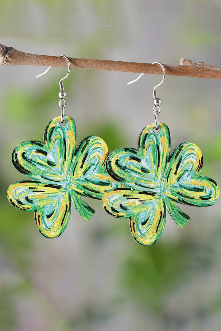 Boucles d'oreilles pendantes en forme de trèfle peint de la Saint-Patrick