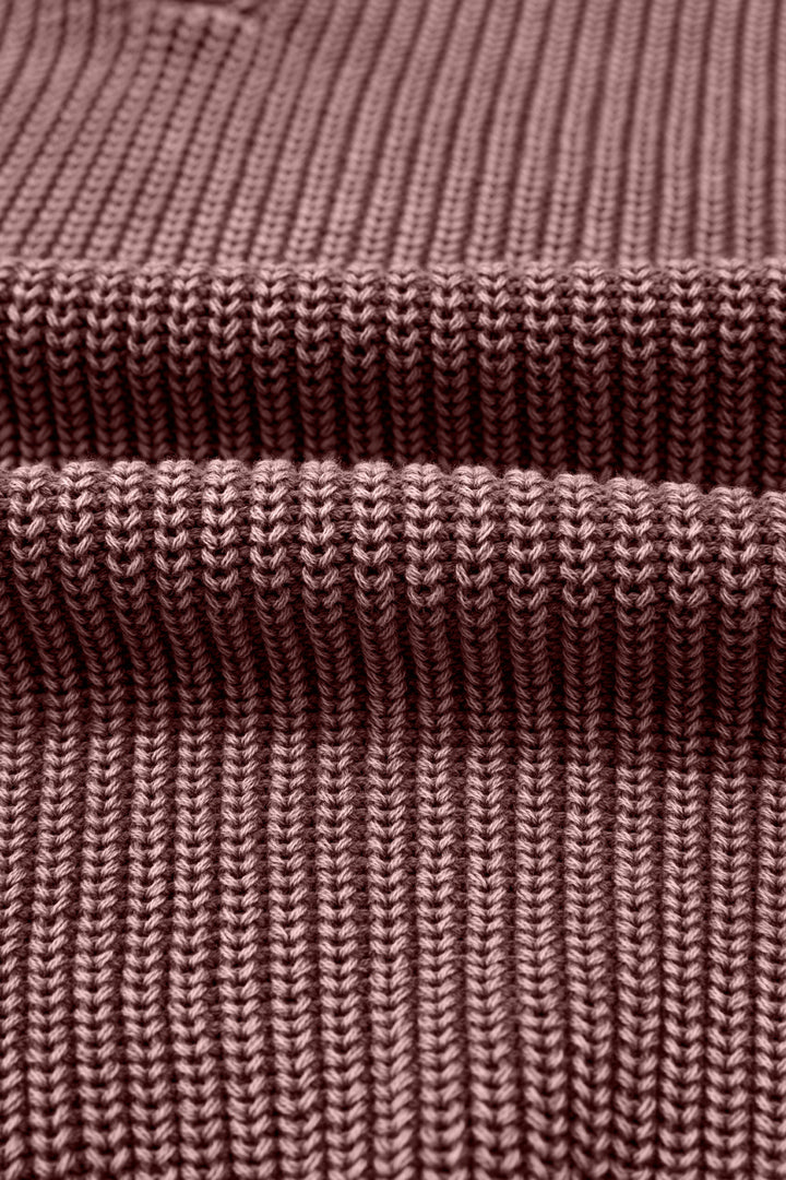 Dark Brown Mineral Washed Knit Button Polo Collar Loose Sweater